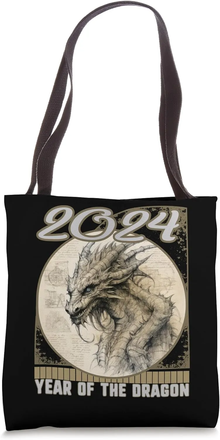 Chinese New Year of Dragon Lunar Vintage 2024 Year of the Dr Tote Bag