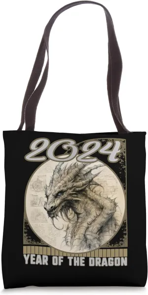Chinese New Year of Dragon Lunar Vintage 2024 Year of the Dr Tote Bag