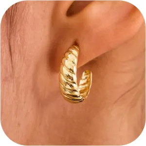 Chunky Gold Earrings for Women  14K Gold Plated Open Hoop Statement Earrings Lightweight Trendy Jewelry for Everyday Wear