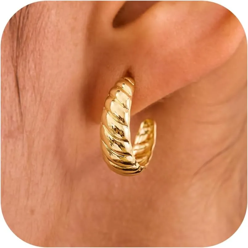 Chunky Gold Earrings for Women  14K Gold Plated Open Hoop Statement Earrings Lightweight Trendy Jewelry for Everyday Wear