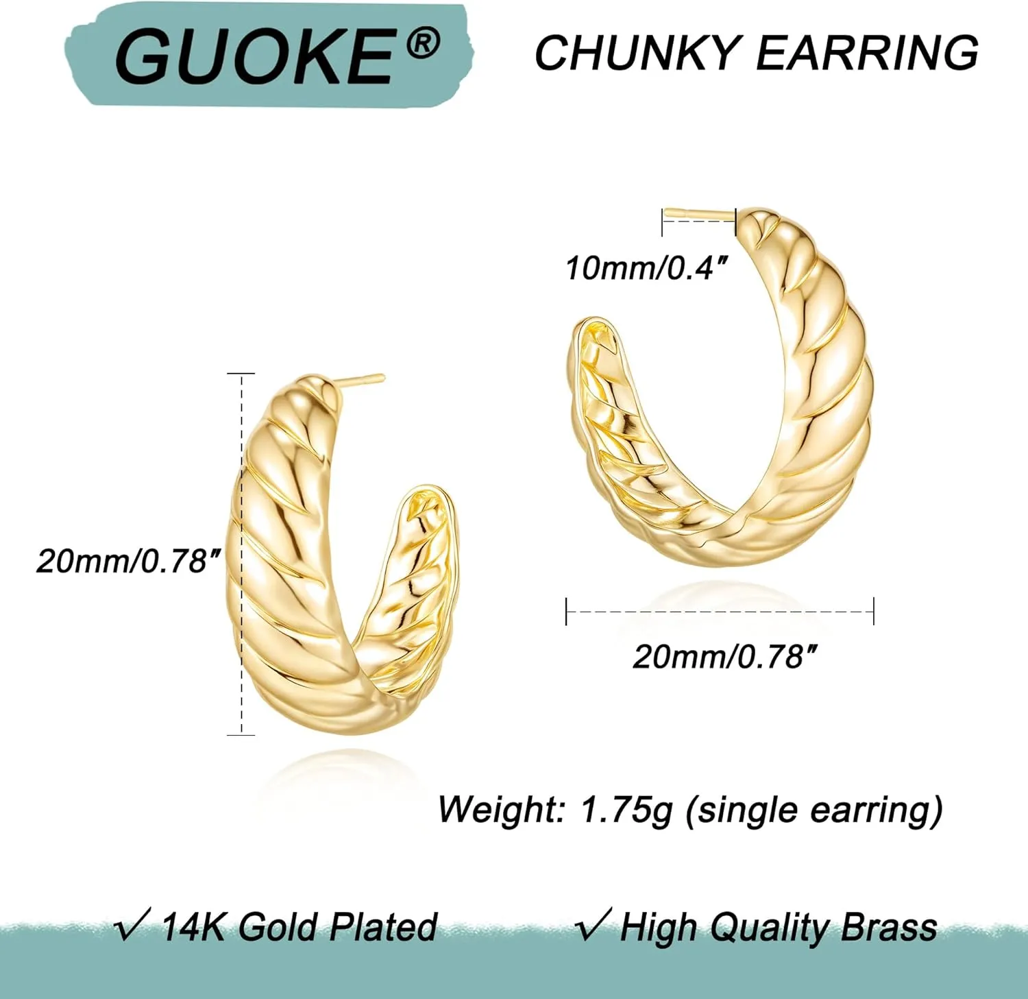 Chunky Gold Earrings for Women  14K Gold Plated Open Hoop Statement Earrings Lightweight Trendy Jewelry for Everyday Wear