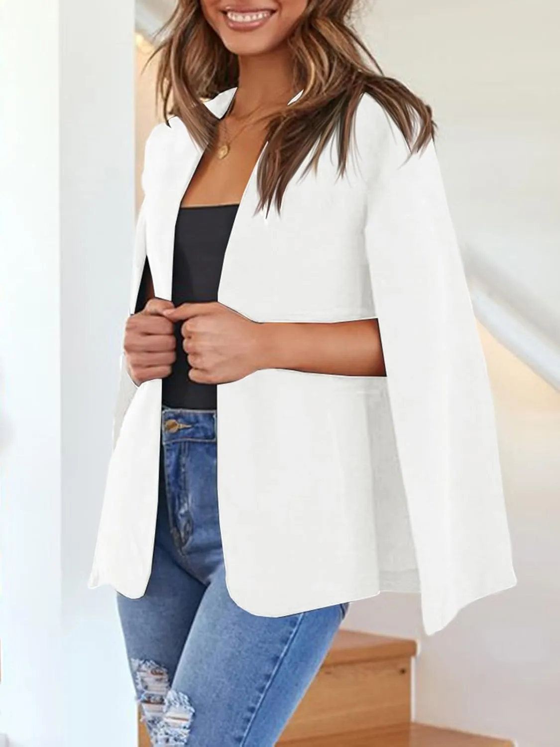 Cicy Bell Women's Casual Cape Blazer Jackets Split Sleeve Open Front Elegant Evening Party Workwear