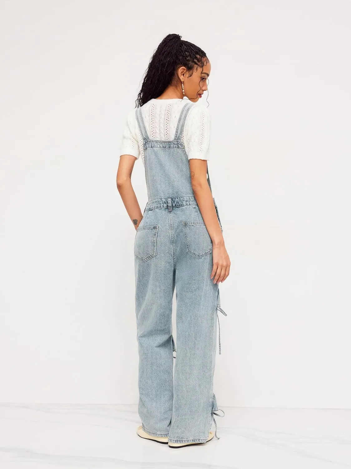 CIDER Overalls for Women Denim Bow knot Jumpsuits Adjusable Strap Jean Overall with Pockets