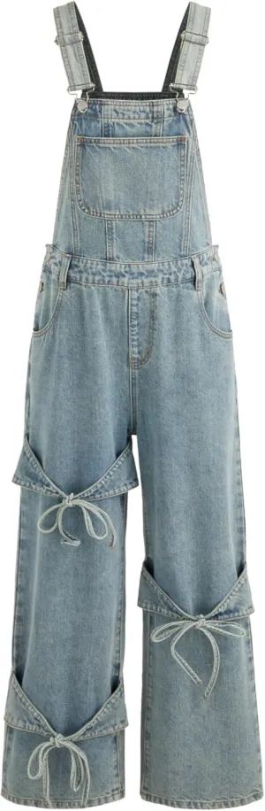 CIDER Overalls for Women Denim Bow knot Jumpsuits Adjusable Strap Jean Overall with Pockets
