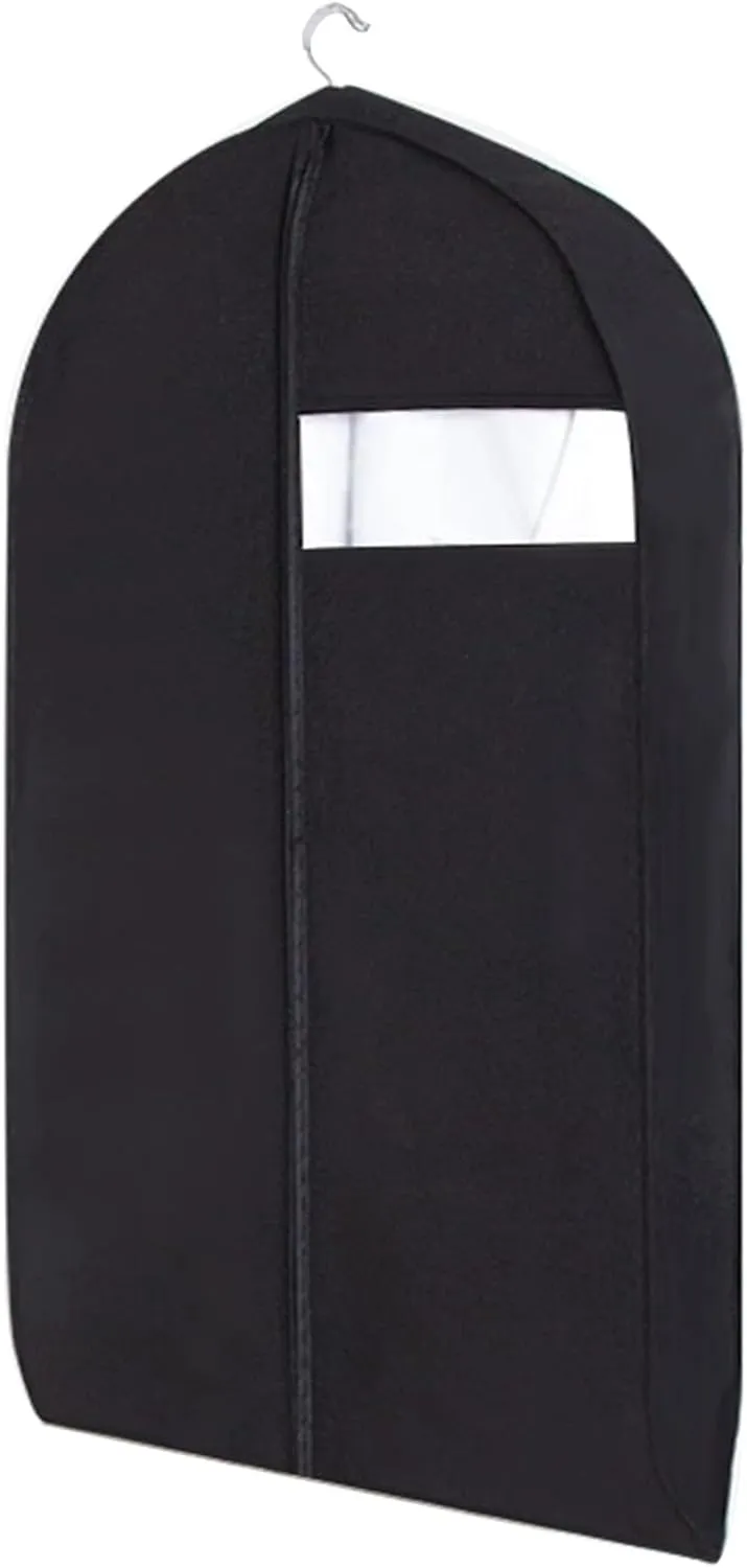 Clothes Cover, Hanging Garment Bags for Hanging Clothes with Transparent Window and Metal Zipper, Suitable for Coats, Jackets, Sweaters(Black,60x100cm x39in)