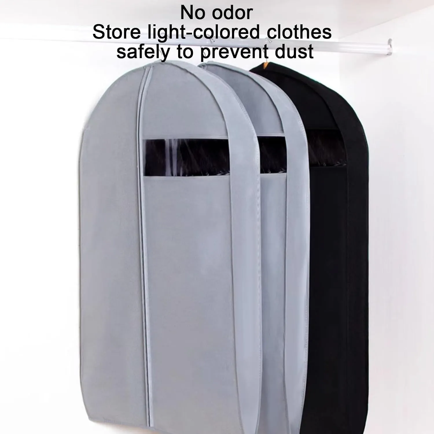 Clothes Cover, Hanging Garment Bags for Hanging Clothes with Transparent Window and Metal Zipper, Suitable for Coats, Jackets, Sweaters(Black,60x100cm x39in)
