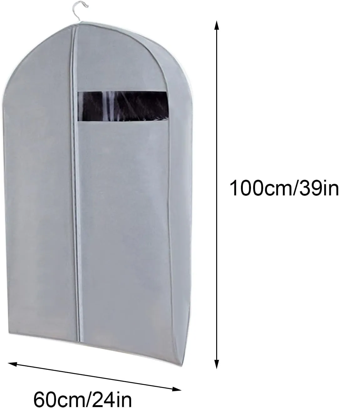 Clothes Cover, Hanging Garment Bags for Hanging Clothes with Transparent Window and Metal Zipper, Suitable for Coats, Jackets, Sweaters(Black,60x100cm x39in)