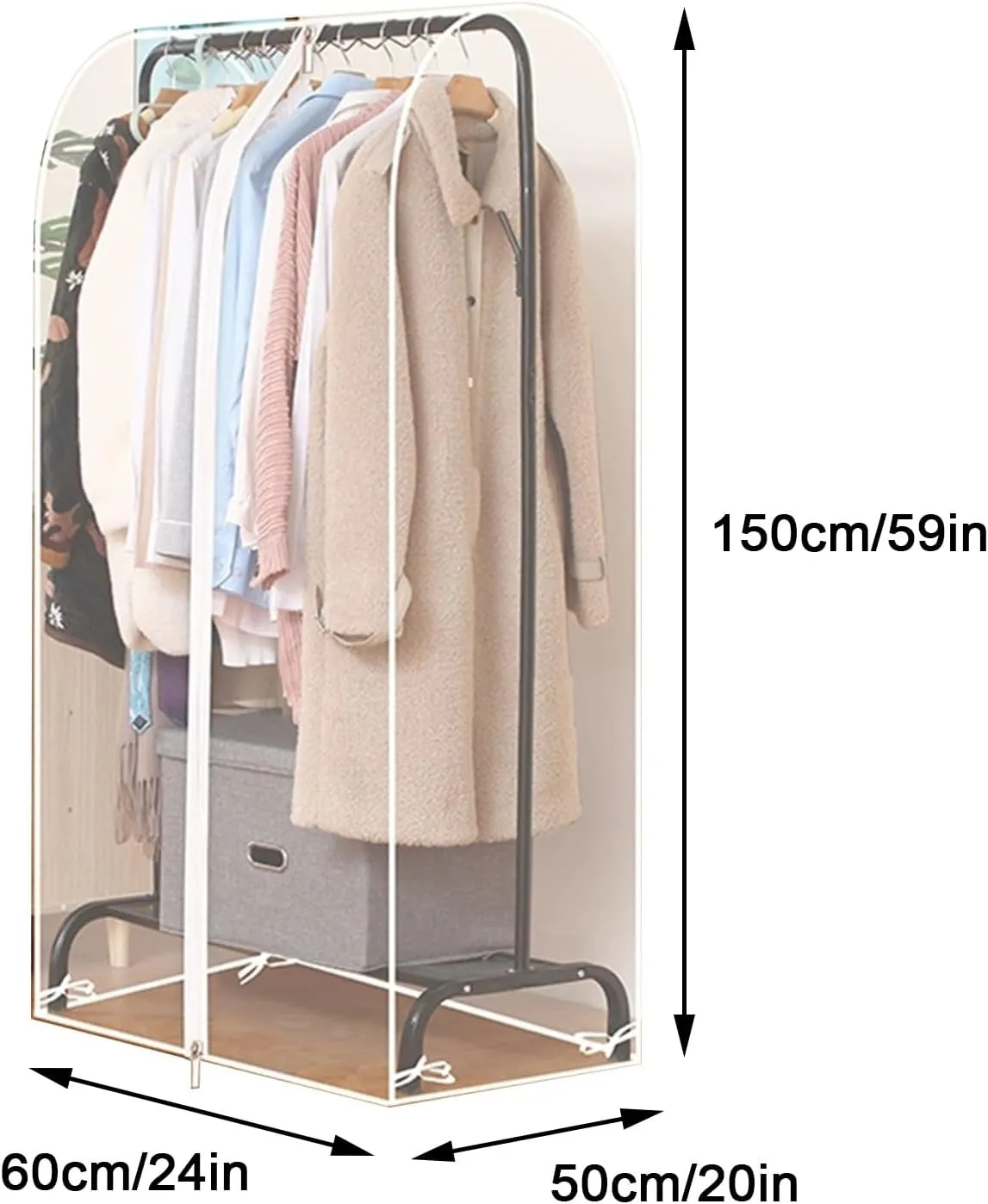 Clothing Rack Cover, Garment Bags for Hanging Clothes, with Metal Zipper, Suitable for Suits, Jackets, Sweaters, Shirts, Pants(Clear,60x50x150cm x20x59in)