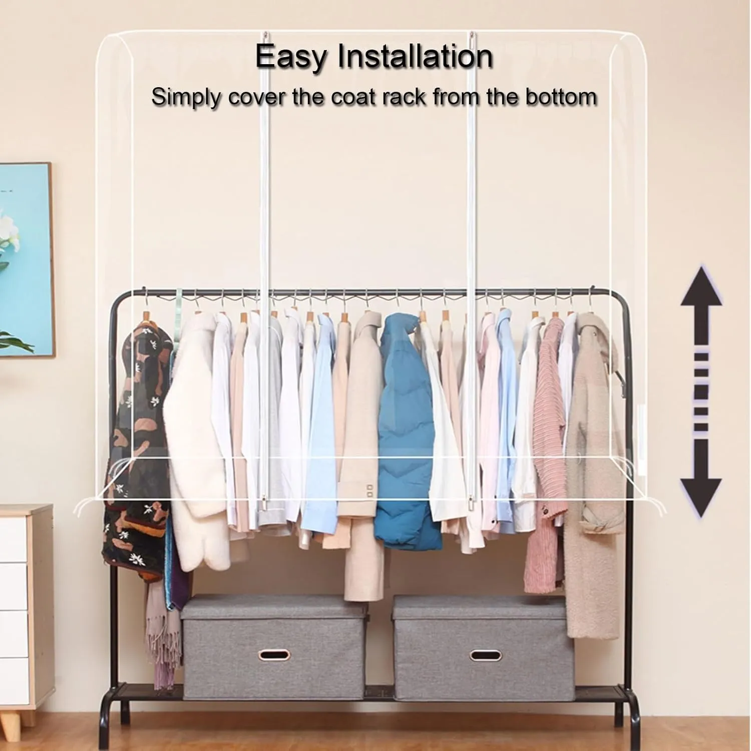 Clothing Rack Cover, Garment Bags for Hanging Clothes, with Metal Zipper, Suitable for Suits, Jackets, Sweaters, Shirts, Pants(Clear,60x50x150cm x20x59in)