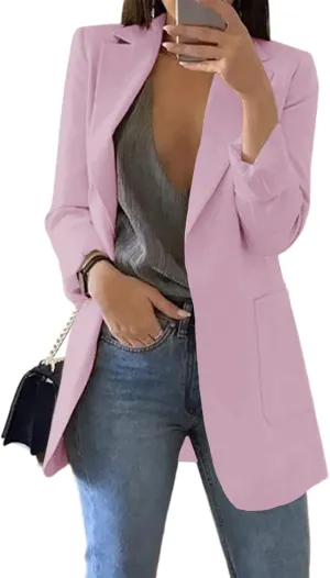 Cnkwei Womens Casual Blazers Open Front Long Sleeve Lapel Collar Work Office Jacket Light Purple