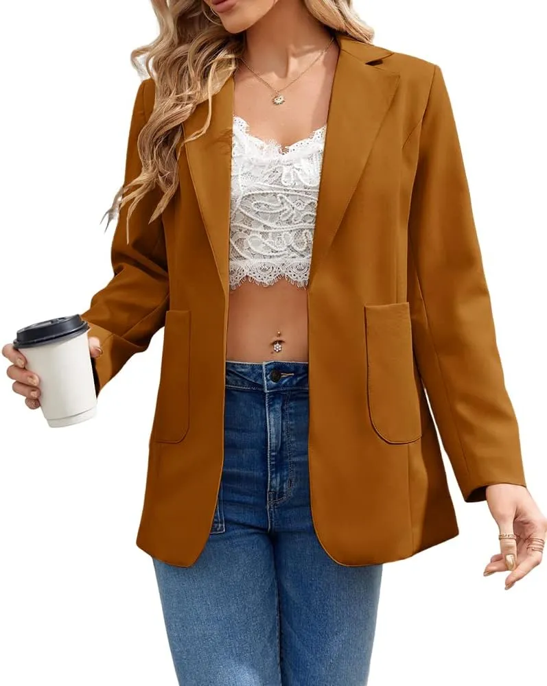 Cnkwei Womens Casual Blazers Open Front Long Sleeve Lapel Collar Work Office Jacket