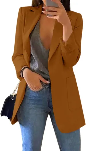 Cnkwei Womens Casual Blazers Open Front Long Sleeve Lapel Collar Work Office Jacket