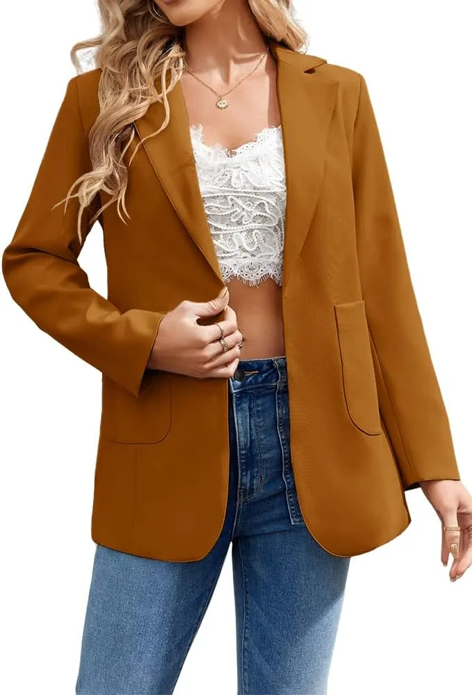 Cnkwei Womens Casual Blazers Open Front Long Sleeve Lapel Collar Work Office Jacket