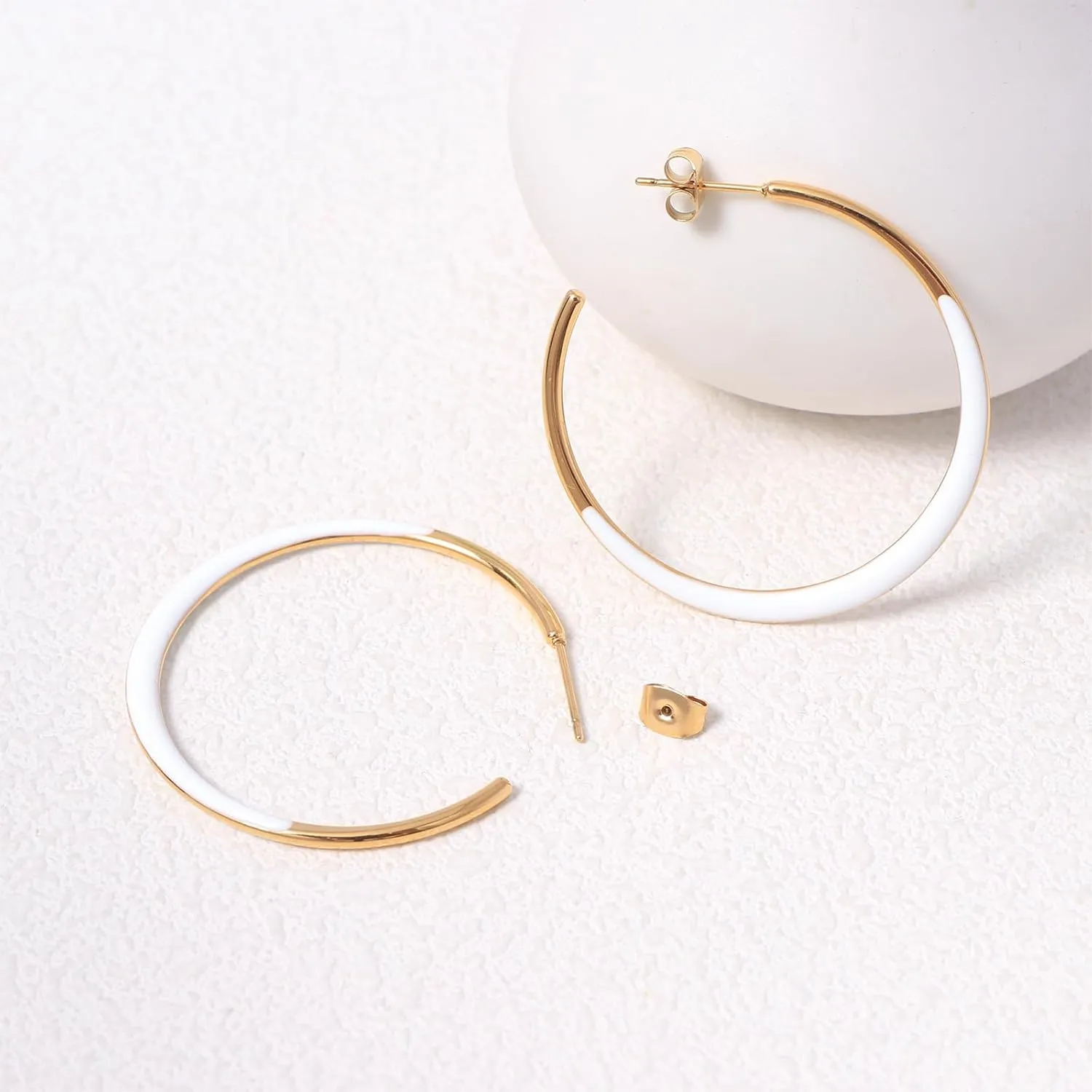 Colorful Enamel Hoop Earrings for Women 18K Real Gold Plated Open Hoop Earring Hypoallergenic Stainless Steel Enamel Earring Jewelry Gift for Wife Girlfriend
