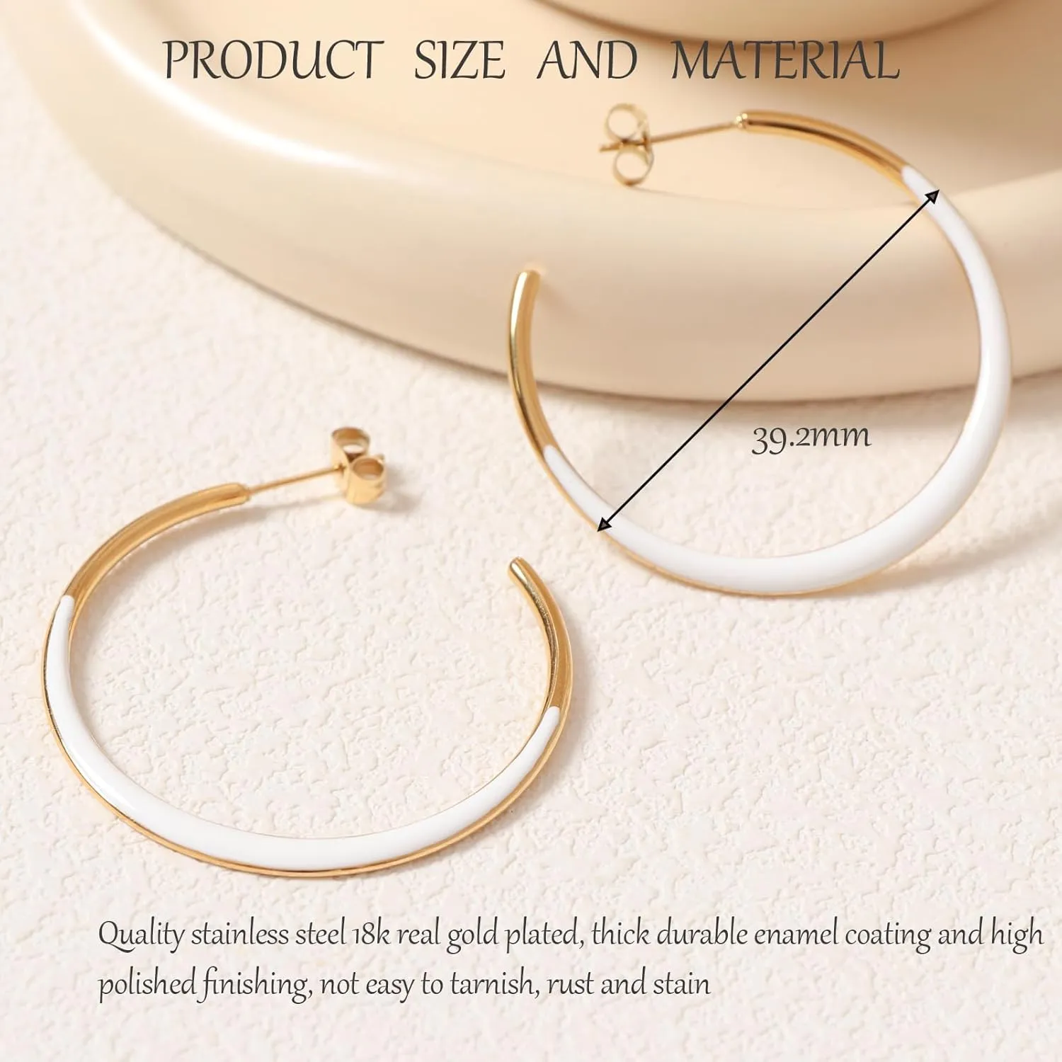 Colorful Enamel Hoop Earrings for Women 18K Real Gold Plated Open Hoop Earring Hypoallergenic Stainless Steel Enamel Earring Jewelry Gift for Wife Girlfriend