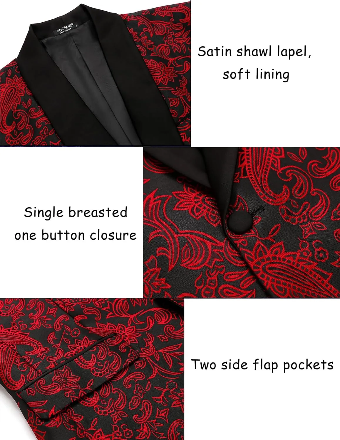 COOFANDY Men's Floral Tuxedo Jacket Paisley Shawl Lapel Stylish Suit Blazer Jacket for Wedding, Dinner, Party, Prom