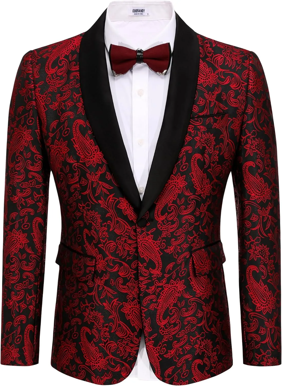 COOFANDY Men's Floral Tuxedo Jacket Paisley Shawl Lapel Stylish Suit Blazer Jacket for Wedding, Dinner, Party, Prom