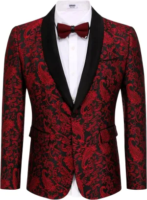 COOFANDY Men's Floral Tuxedo Jacket Paisley Shawl Lapel Stylish Suit Blazer Jacket for Wedding, Dinner, Party, Prom