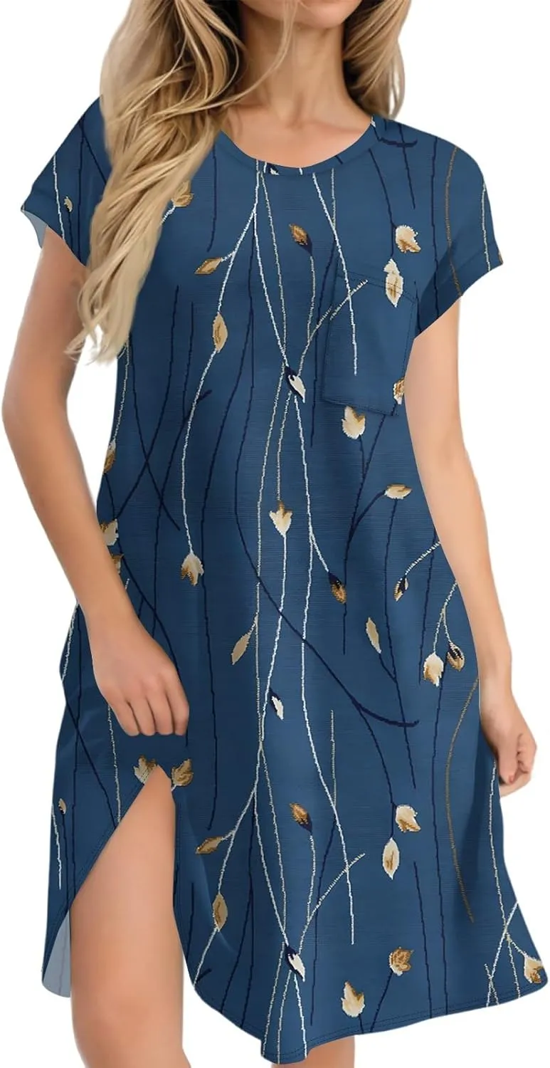 COTECRAM Womens Casual Summer Short Sleeve Loose T Shirt Dress Boho Floral Mini Sundress Beach Cover Up Shirts with Pockets