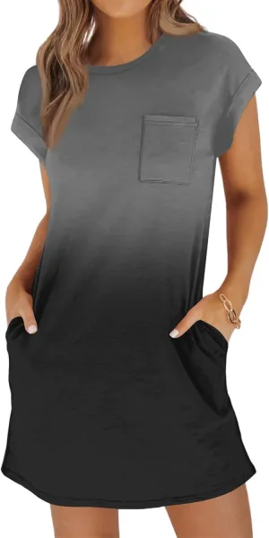 COTECRAM Womens Casual Summer Short Sleeve Loose T Shirt Dress Boho Floral Mini Sundress Beach Cover Up Shirts with Pockets