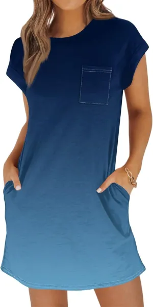 COTECRAM Womens Casual Summer Short Sleeve Loose T Shirt Dress Boho Floral Mini Sundress Beach Cover Up Shirts with Pockets