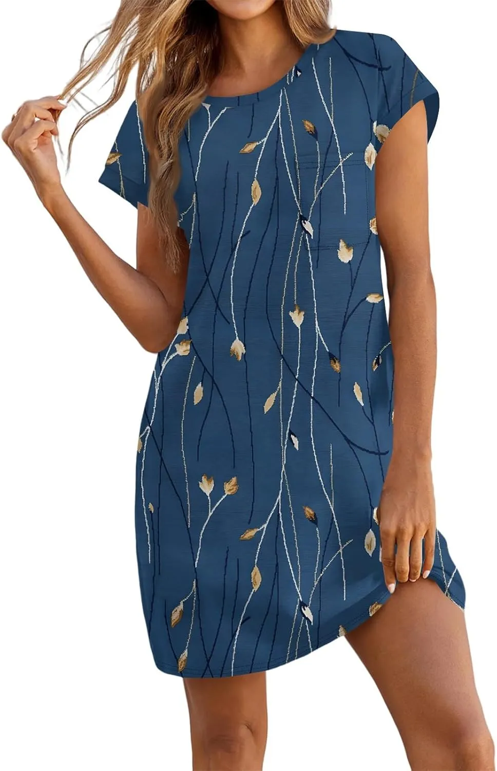 COTECRAM Womens Casual Summer Short Sleeve Loose T Shirt Dress Boho Floral Mini Sundress Beach Cover Up Shirts with Pockets