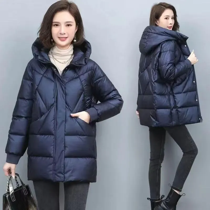 Cotton Coat Women's Mid-Length Winter Jackets Elegant Parkas Padded Jacket Thick Down Vintage Outwear