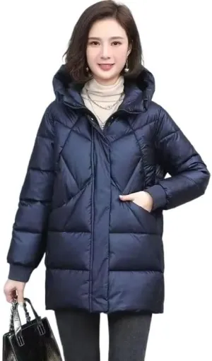 Cotton Coat Women's Mid-Length Winter Jackets Elegant Parkas Padded Jacket Thick Down Vintage Outwear