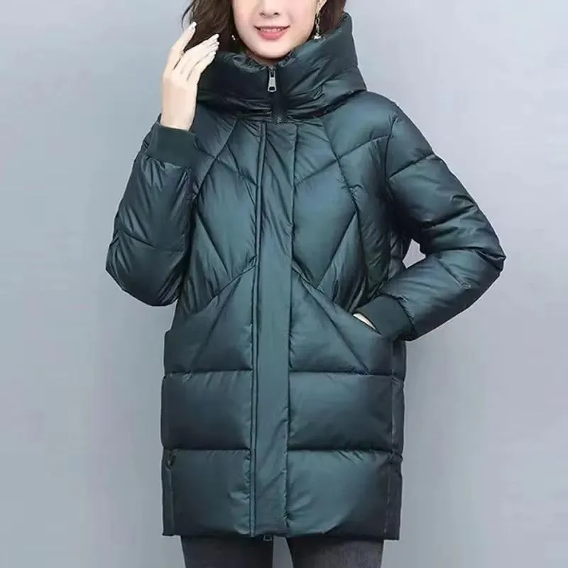Cotton Coat Women's Mid-Length Winter Jackets Elegant Parkas Padded Jacket Thick Down Vintage Outwear