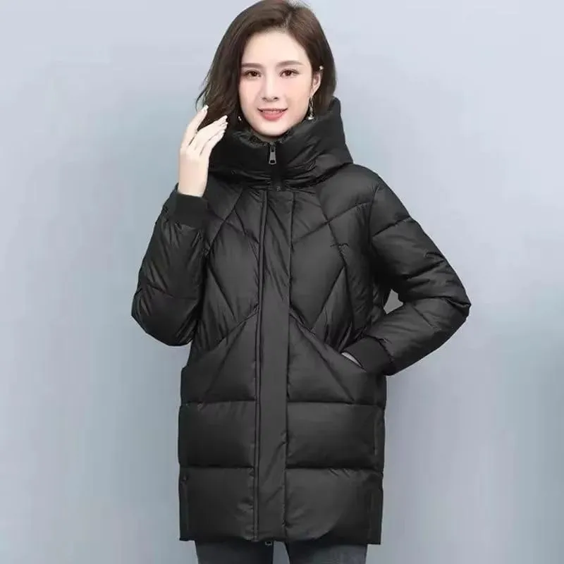Cotton Coat Women's Mid-Length Winter Jackets Elegant Parkas Padded Jacket Thick Down Vintage Outwear