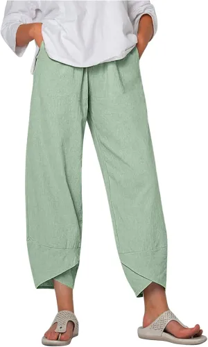 Cotton Linen Capri Yoga Pants Plus Size Summer Casual Harem Palazzo Pajama Yoga Workout Travel Cropped Pants