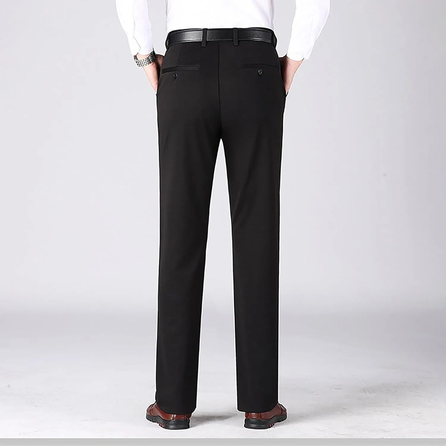 Cotton Men's Slim Fit Dress Pants Mid Waist Button Closure Professional Formal Trousers Business Office Wedding