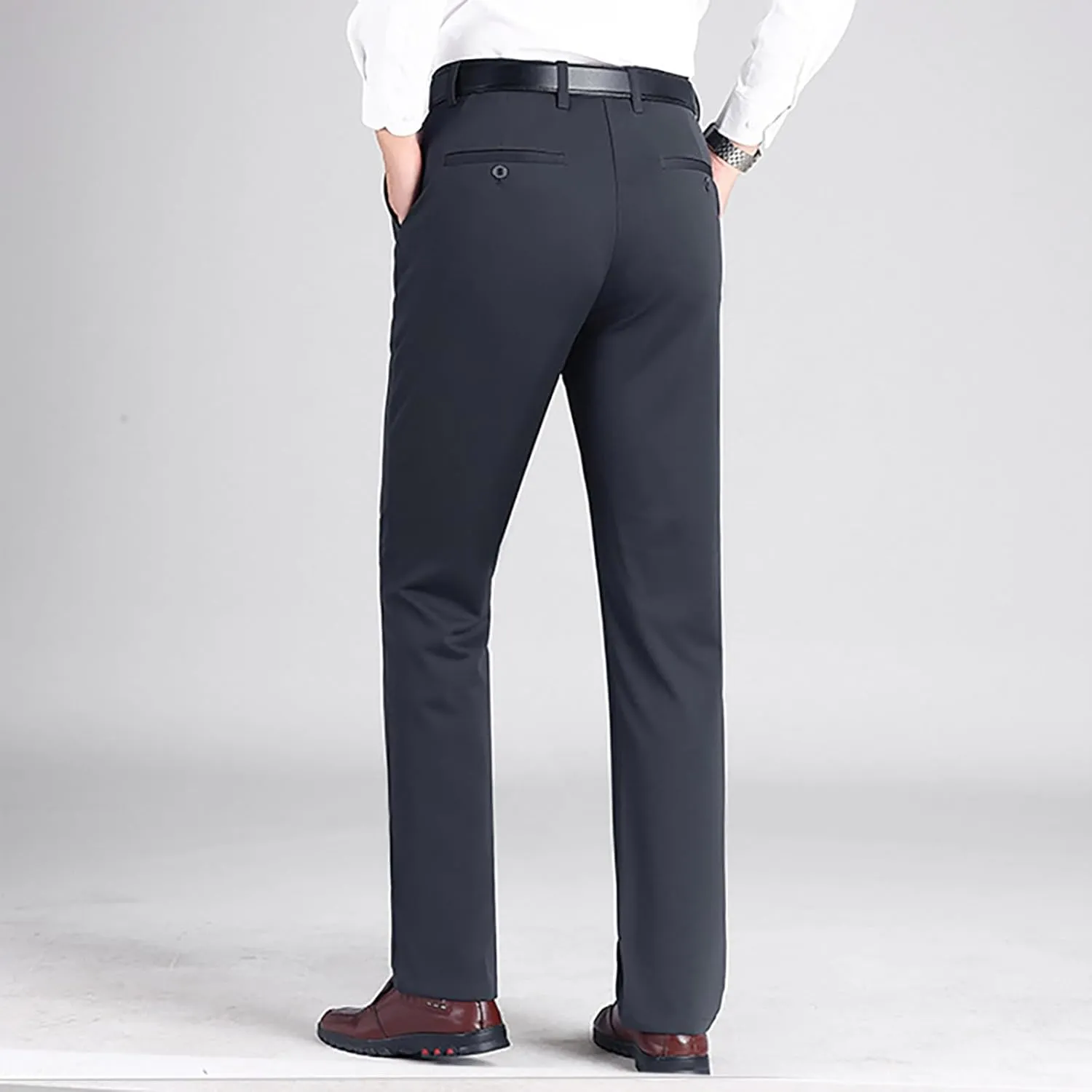 Cotton Men's Slim Fit Dress Pants Mid Waist Button Closure Professional Formal Trousers Business Office Wedding