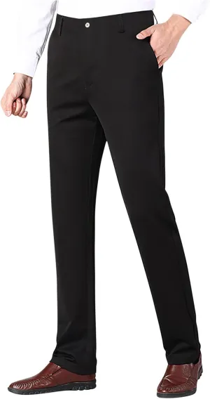 Cotton Men's Slim Fit Dress Pants Mid Waist Button Closure Professional Formal Trousers Business Office Wedding