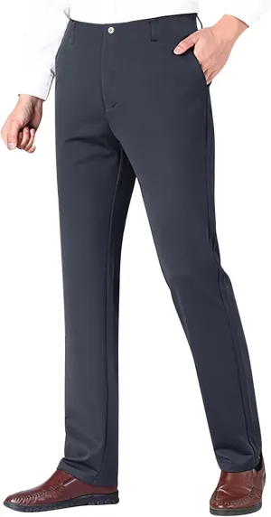 Cotton Men's Slim Fit Dress Pants Mid Waist Button Closure Professional Formal Trousers Business Office Wedding