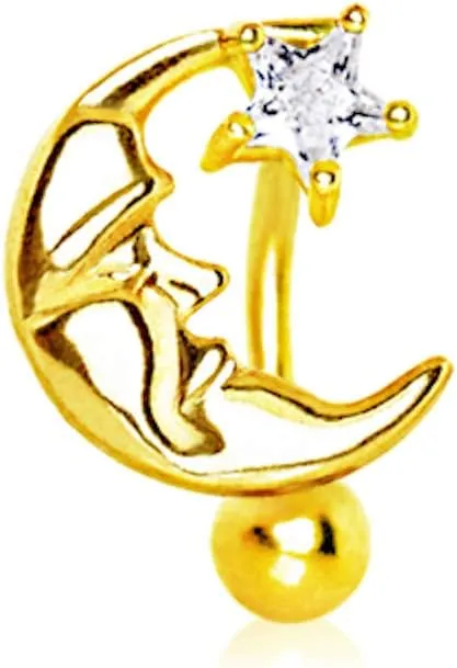 Covet Jewelry Gold Plated Man in The Moon Top Down Navel Ring