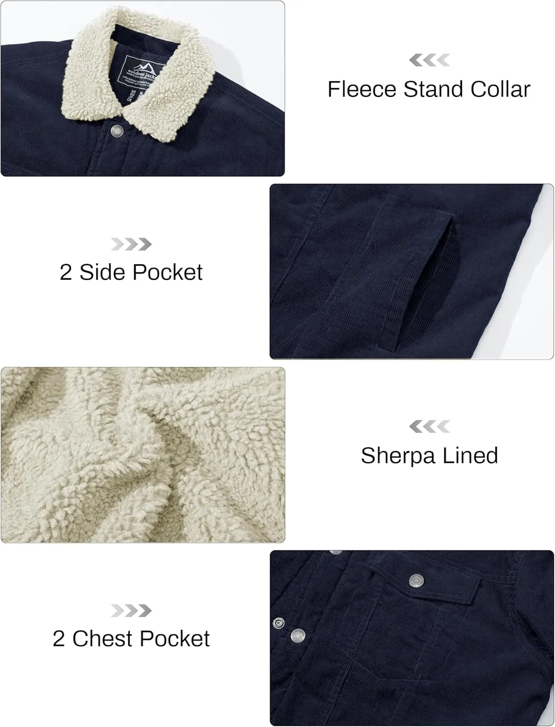CRYSULLY Men's Corduroy Jacket Cotton Sherpa Lined Jacket Turn-Down Collar Jackets with 5 Pockets