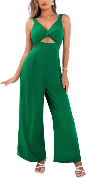 CUPSHE Women's Jumpsuit V Neck Solid Wide Leg Pants Cutout Sleeveless High Waist Casual Summer Outfits Romper 2025
