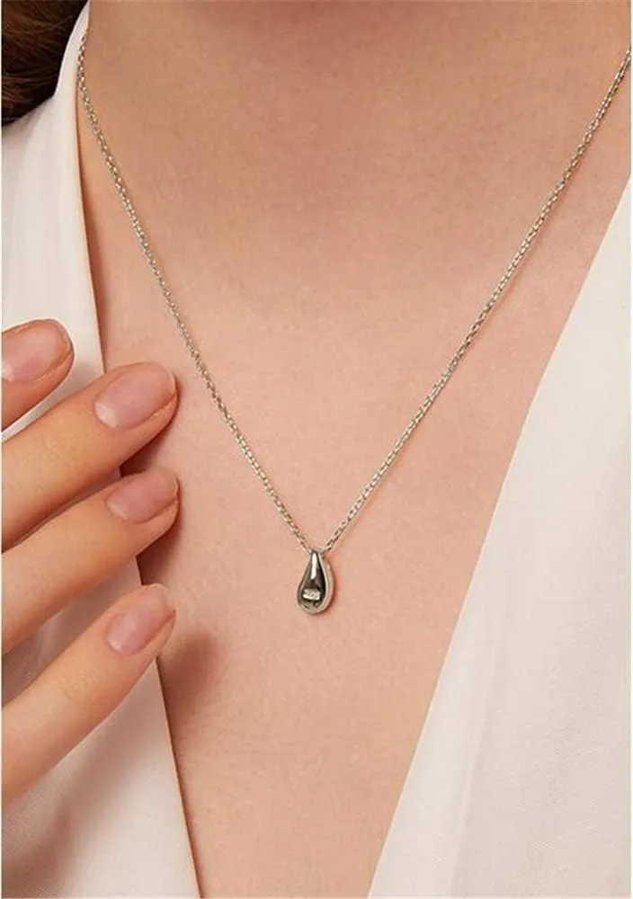 Dainty Teardrop Necklace for Women Girls Sterling Silver Minimalist Simple Tiny Oval Bead Beans Pear-Shaped Pendant Choker BFF Necklace Fashion Adjustable Chain 18" Jewelry Wedding Birthday Gift