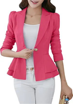DIACACY Womens Button Down Open Front Blazer Long Sleeve Jacket Solid Color Plus Size Office Coat Blazer