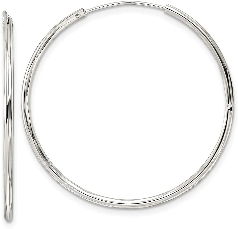 Diamond2Deal Sterling Silver Diamond-cut 1.5x35mm Endless Tube Hoop Earrings (L- 1.38 in, W- 1.42 in)