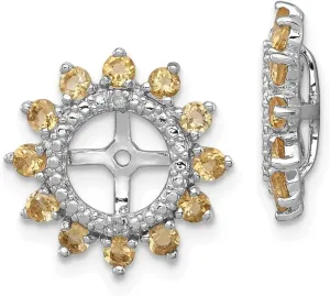 Diamond2Deal Sterling Silver Rhodium Gemstone and Diamond Earring Jacket Fine Jewelry for Women