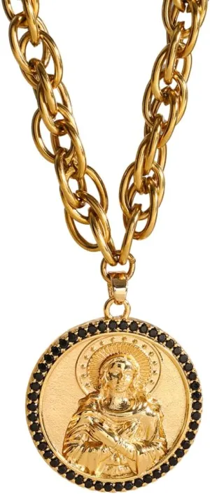 Divine Faith Patron Amulet: St Michael/St Christopher/Virgin Mary/Jesus/St Francis/St Benedict/St Peter/St Paul/St Patrick/St Anthony Pendant Necklace for Women - 18k Gold Medal Jewelry