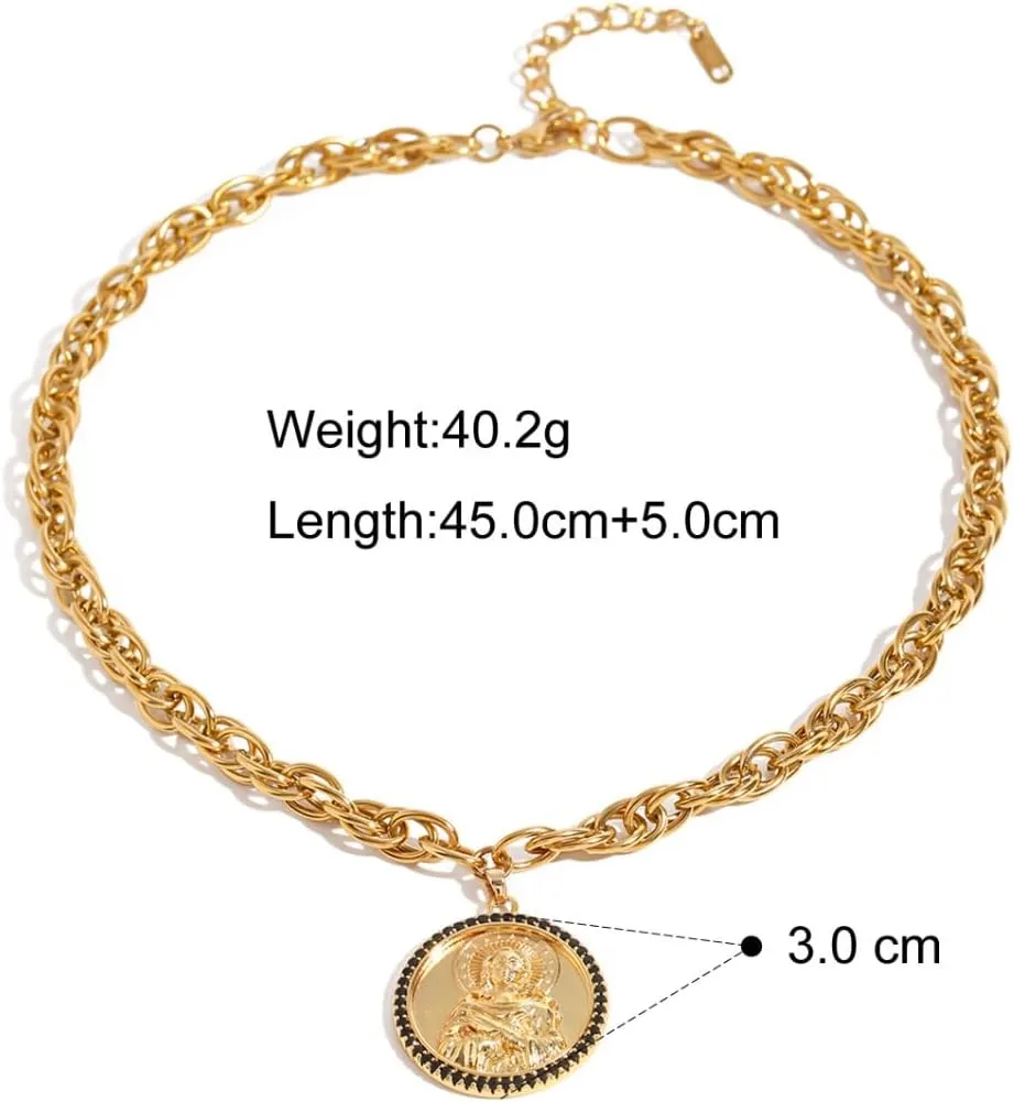 Divine Faith Patron Amulet: St Michael/St Christopher/Virgin Mary/Jesus/St Francis/St Benedict/St Peter/St Paul/St Patrick/St Anthony Pendant Necklace for Women - 18k Gold Medal Jewelry