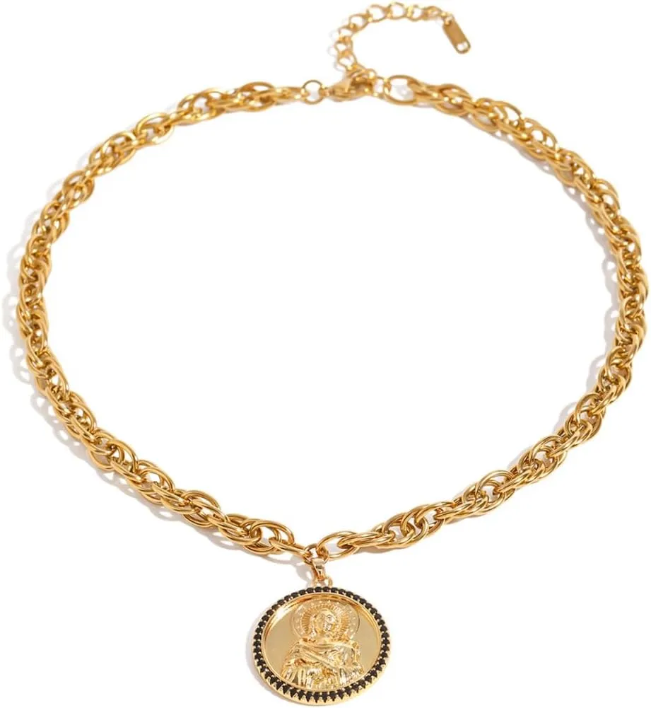 Divine Faith Patron Amulet: St Michael/St Christopher/Virgin Mary/Jesus/St Francis/St Benedict/St Peter/St Paul/St Patrick/St Anthony Pendant Necklace for Women - 18k Gold Medal Jewelry