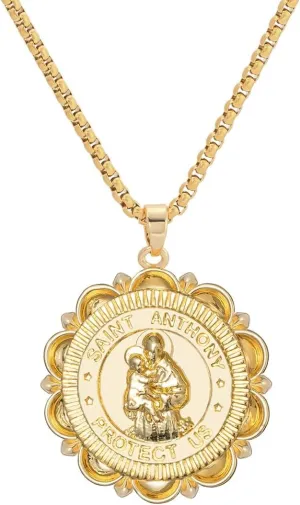 Divine Guardian Patron Amulet: St Michael/Christopher/Benedict/Jude/Virgin Mary/Jesus Cross/Joseph/Anthony Pendant Necklace for Men Women - 18k Gold Medal Jewelry