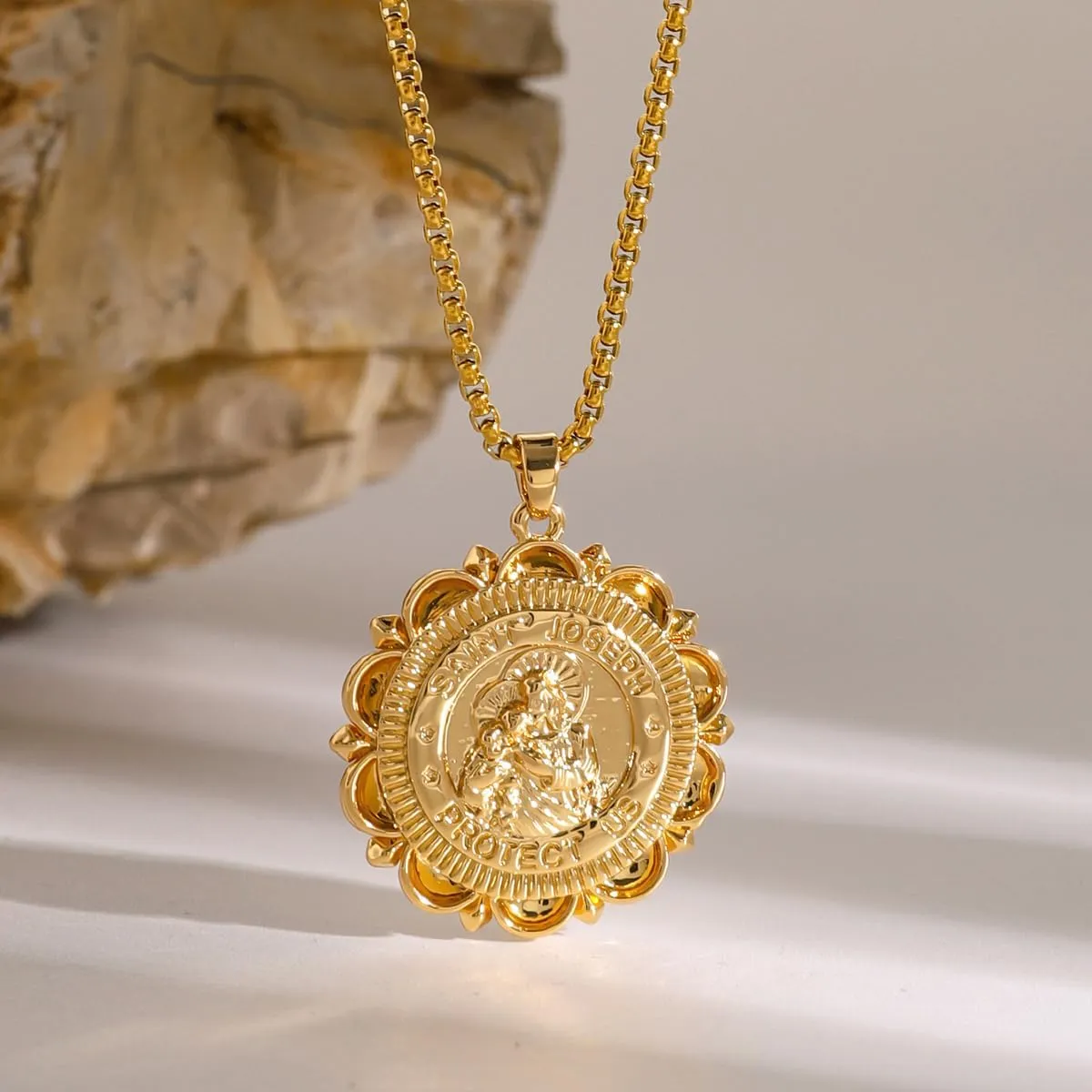 Divine Guardian Patron Amulet: St Michael/Christopher/Benedict/Jude/Virgin Mary/Jesus Cross/Joseph/Anthony Pendant Necklace for Men Women - 18k Gold Medal Jewelry