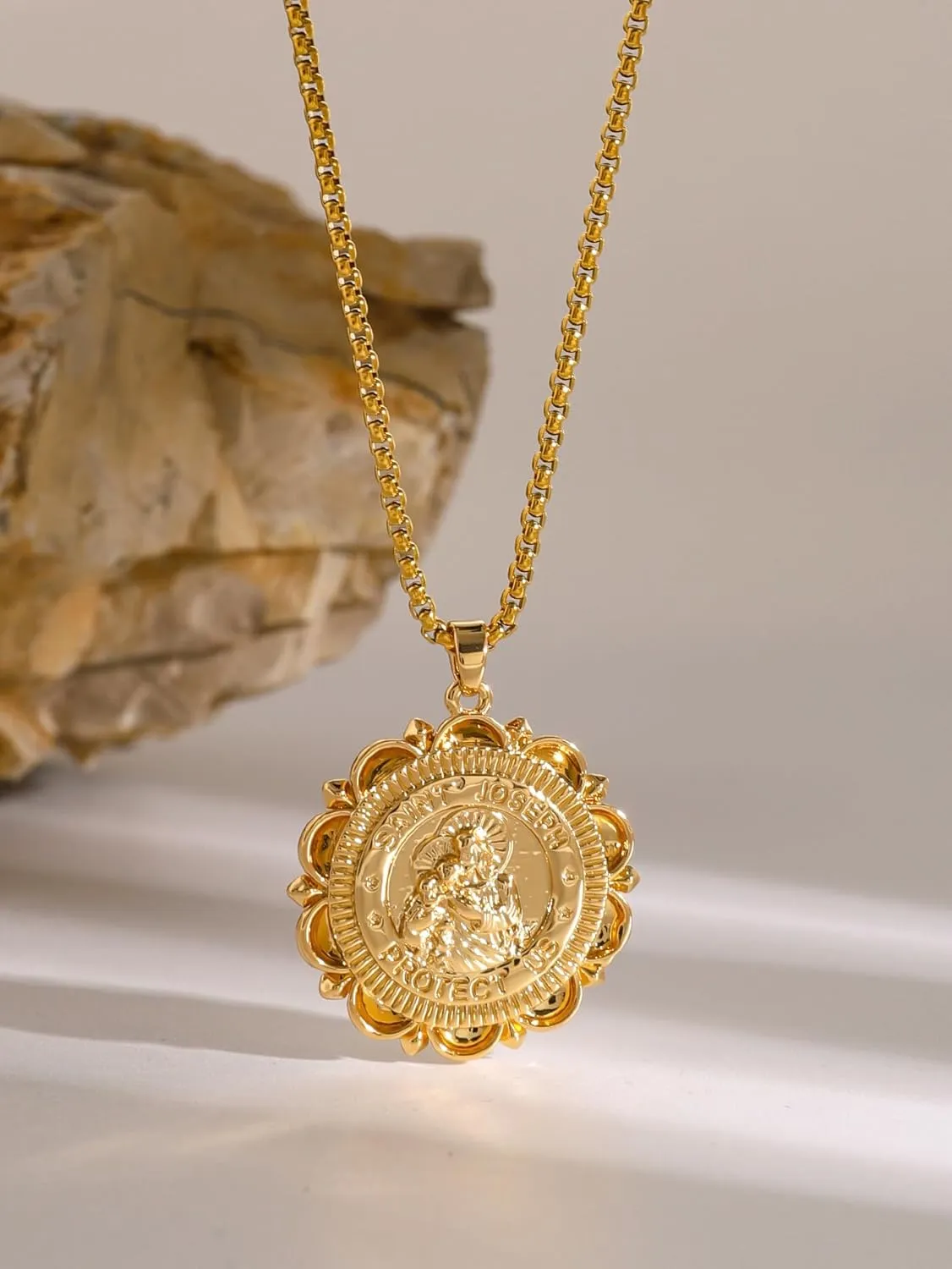 Divine Guardian Patron Amulet: St Michael/Christopher/Benedict/Jude/Virgin Mary/Jesus Cross/Joseph/Anthony Pendant Necklace for Men Women - 18k Gold Medal Jewelry