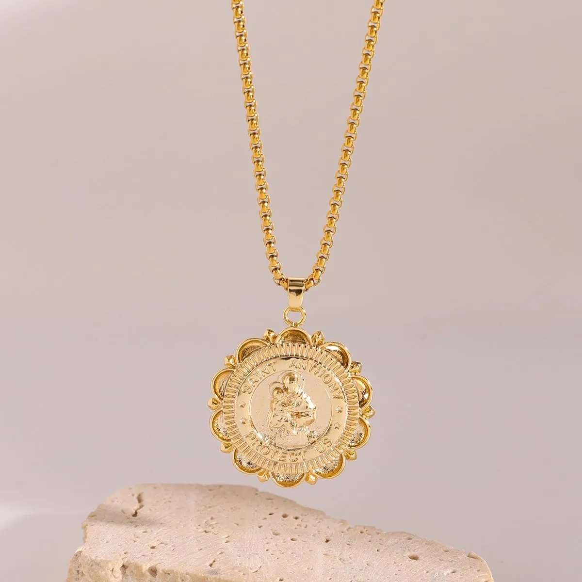 Divine Guardian Patron Amulet: St Michael/Christopher/Benedict/Jude/Virgin Mary/Jesus Cross/Joseph/Anthony Pendant Necklace for Men Women - 18k Gold Medal Jewelry