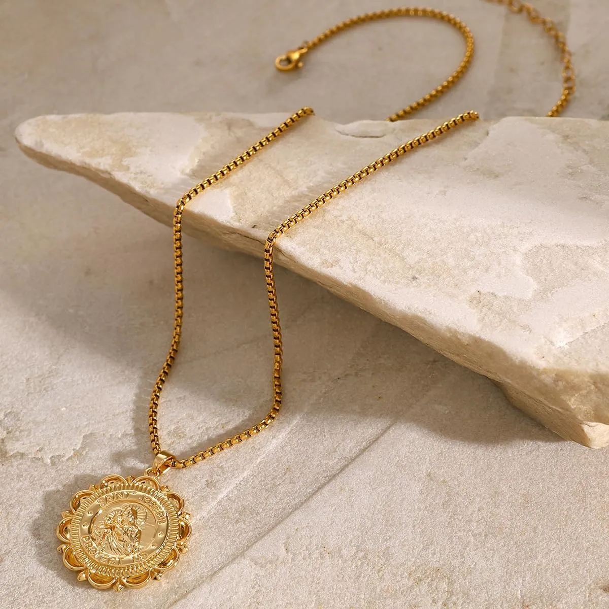 Divine Guardian Patron Amulet: St Michael/Christopher/Benedict/Jude/Virgin Mary/Jesus Cross/Joseph/Anthony Pendant Necklace for Men Women - 18k Gold Medal Jewelry